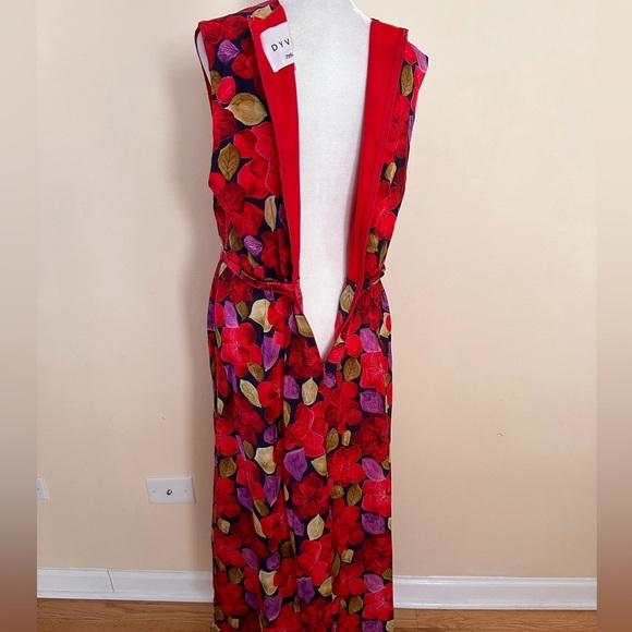 DYVNA Red Green Floral Silk Maxi Dress - Picture 5 of 7